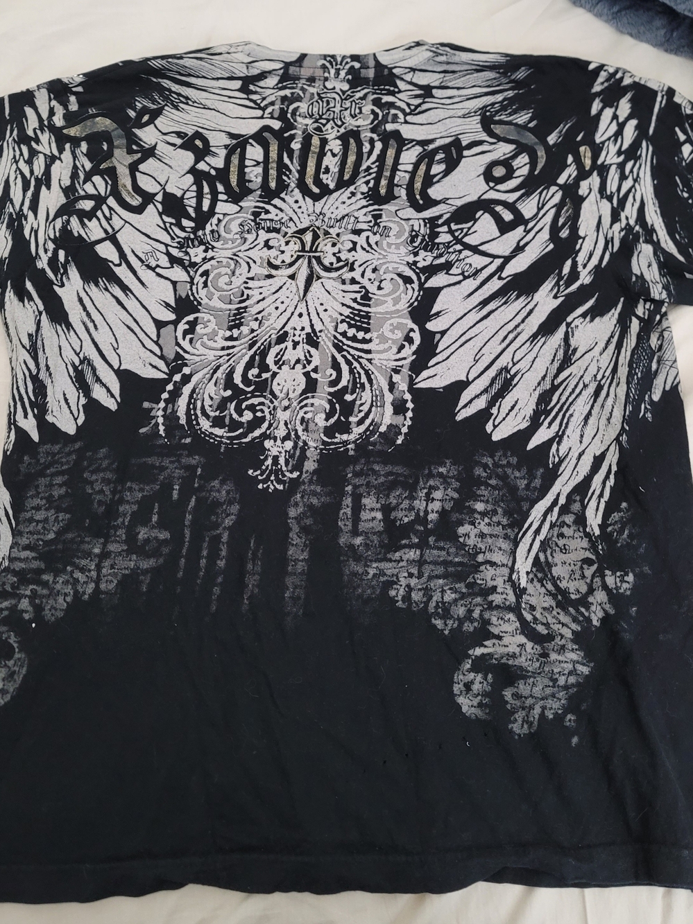 Affliction Black Graphic Short Sleeve Tee with Silver and Gold Embellishment - Picture 4 of 5